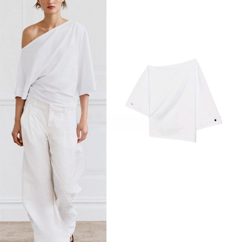 Summer New Women's Slim Fit Straight Leg T-Shirt Short Sleeve Asymmetrical Shoulder Button One Shoulder T-Shirt Casual Style
Summer New Women's Slim Fit Straight Leg T-Shirt Short Sleeve Asymmetrical Shoulder Button One Shoulder T-Shirt Casual Style