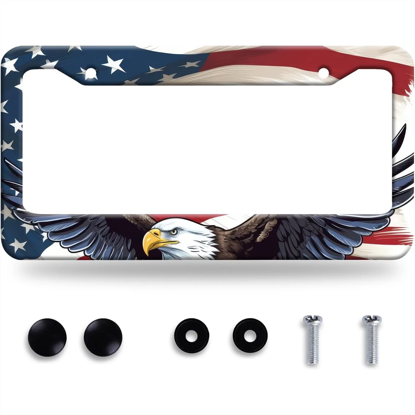Stainless Steel License Plate Frame with Patriotic Eagle Design, 12.3"x6.3" for US and Canada Cars
Stainless Steel License Plate Frame with Patriotic Eagle Design, 12.3"x6.3" for US and Canada Cars