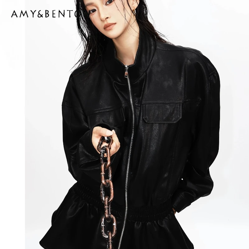 American Design Sweet Cool Personality Women's Jacket Autumn Winter New Black Double Head Zipper Windproof Leather Coat Ladies
American Design Sweet Cool Personality Women's Jacket Autumn Winter New Black Double Head Zipper Windproof Leather Coat Ladies