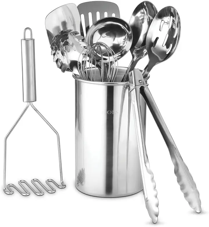 ® Premium Set of 10 Stainless Steel Kitchen Tool Set with Holder Easy To Clean, Space Saving, Great for Cooking, Baking, P
® Premium Set of 10 Stainless Steel Kitchen Tool Set with Holder Easy To Clean, Space Saving, Great for Cooking, Baking, P