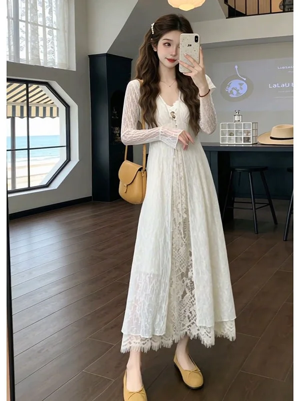 Elegant Lady Summer Fashion Set High Waist Slim Fit Long Sleeve Midi Cardigan And Dress Two Piece Ensemble in Beige
Elegant Lady Summer Fashion Set High Waist Slim Fit Long Sleeve Midi Cardigan And Dress Two Piece Ensemble in Beige