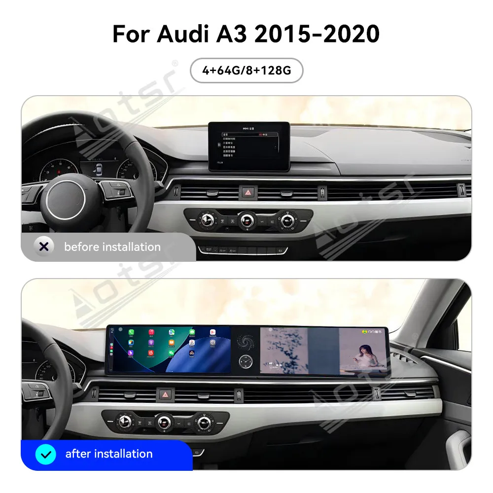 12.3-дюймовый двойной экран с Android 13 и CarPlay для Audi A3 2015-2020, автомобильная магнитола с HD-сенсорным экраном, GPS-навигация, информационно-развлекательная система
12.3-дюймовый двойной экран с Android 13 и CarPlay для Audi A3 2015-2020, автомобильная магнитола с HD-сенсорным экраном, GPS-навигация, информационно-развлекательная система