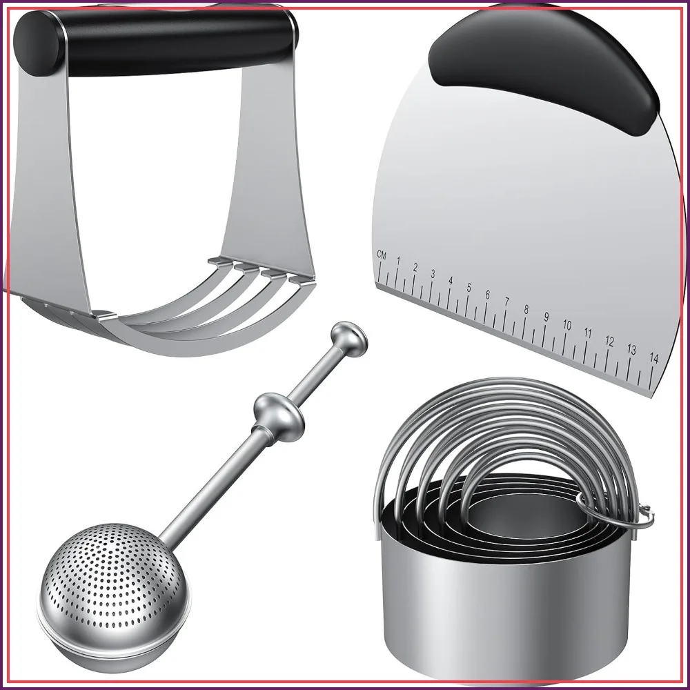 4-Piece Stainless Steel Baking Set: Biscuit Cutters, Sifter, Pastry Scraper & Dough Blender
4-Piece Stainless Steel Baking Set: Biscuit Cutters, Sifter, Pastry Scraper & Dough Blender