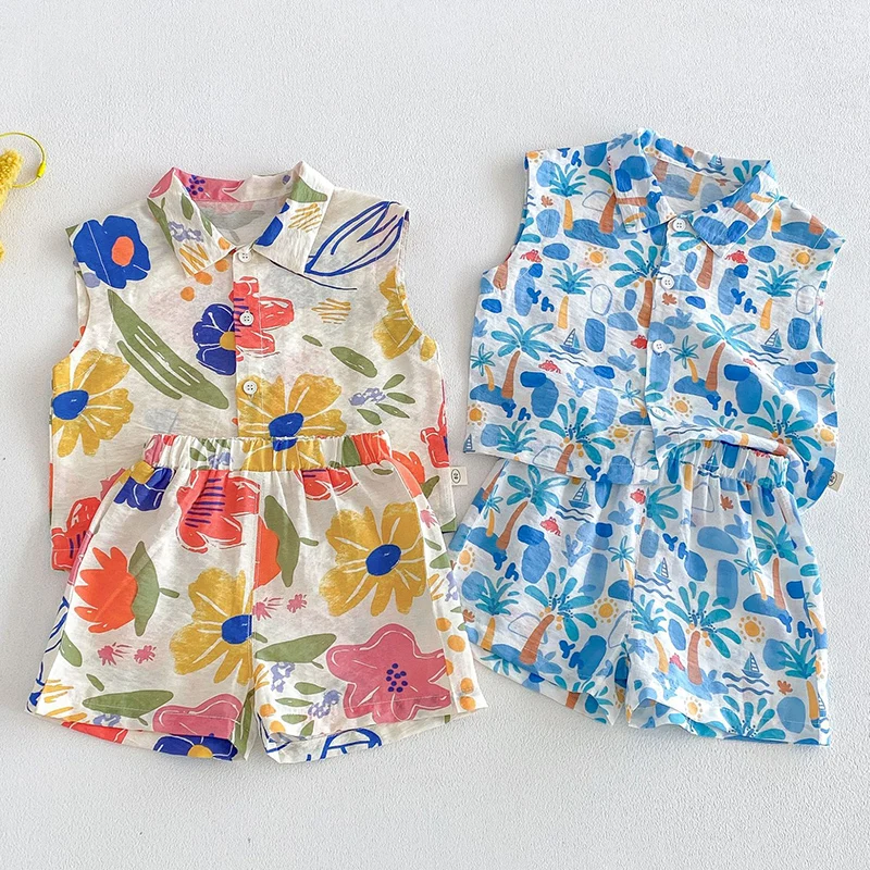 2026 New Summer Korean Style 0-5Yrs Children Clothes Suit Sleeveless cotton printed shirt+shorts Infant Baby Girls Clothing Set
2026 New Summer Korean Style 0-5Yrs Children Clothes Suit Sleeveless cotton printed shirt+shorts Infant Baby Girls Clothing Set