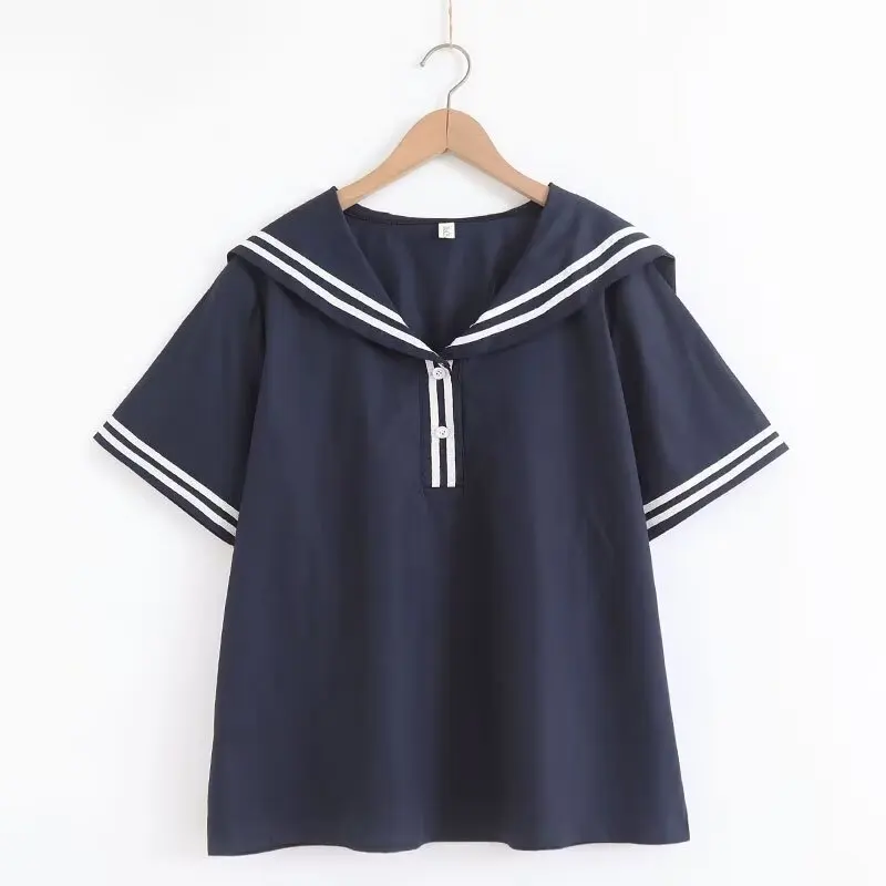 Summer Women's Navy Collar Shirt Cute Striped Print Short Sleeve Top with Half Buttons Korean Preppy Fashion Loose Casual Blouse
Summer Women's Navy Collar Shirt Cute Striped Print Short Sleeve Top with Half Buttons Korean Preppy Fashion Loose Casual Blouse