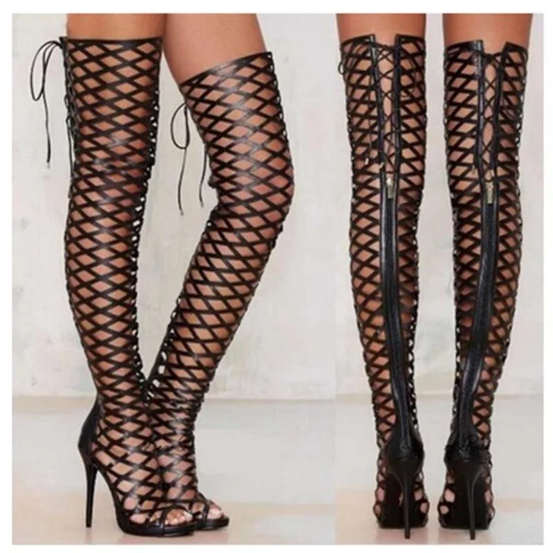 Black Sexy Style Peep Toe Over-The-Knee Women Sandals Boots Stiletto High Heel Back Zipper Design Large Size Lace Up Shoes
Black Sexy Style Peep Toe Over-The-Knee Women Sandals Boots Stiletto High Heel Back Zipper Design Large Size Lace Up Shoes