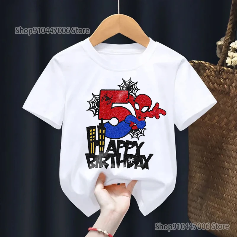 Spiderman White T-shirt Number 1-9 Birthday Tees Marvel Legend Superhero Tops Boys Boutique Clothes Cotton Summer Shirts Gift
Spiderman White T-shirt Number 1-9 Birthday Tees Marvel Legend Superhero Tops Boys Boutique Clothes Cotton Summer Shirts Gift