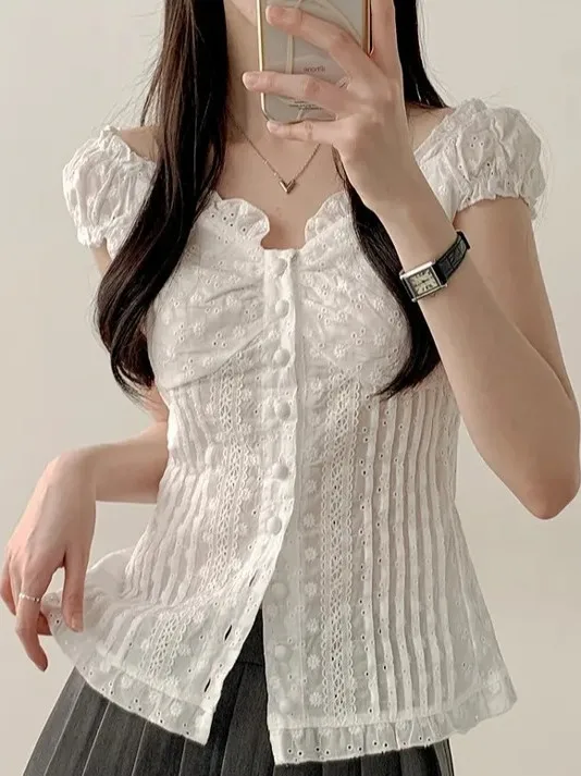 Sweet Sle Women's Ruffle Hem Slim Fit Chiffon irt One oulder Pleated Design Korean Version Bubble Sve ort Sve V...
Sweet Sle Women's Ruffle Hem Slim Fit Chiffon irt One oulder Pleated Design Korean Version Bubble Sve ort Sve V...