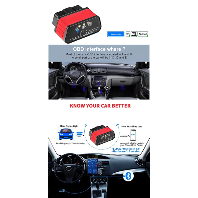 OBD2 Car Diagnostic Tool Auto Fixd Bluetooth 5.0 Scanner Works With Android/IOS Car Code Reader Engine Check KW903