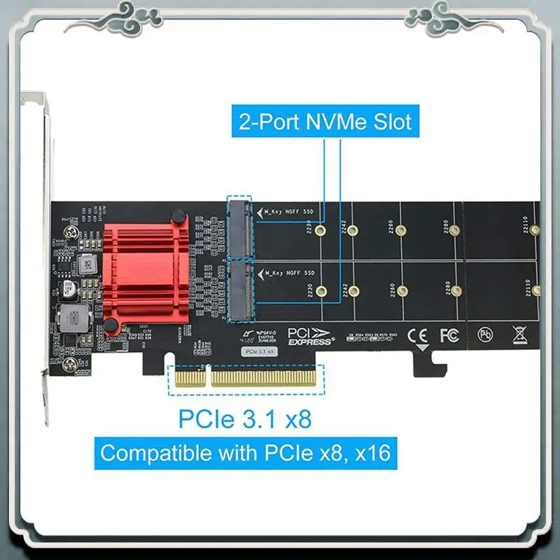 2X двойной адаптер Nvme Pcie премиум-класса, твердотельный накопитель M.2 Nvme для PCI-E 3.1 X8/X16, поддержка карт M.2 (ключ M) Nvme SSD 22110/2280/2260/2242
2X двойной адаптер Nvme Pcie премиум-класса, твердотельный накопитель M.2 Nvme для PCI-E 3.1 X8/X16, поддержка карт M.2 (ключ M) Nvme SSD 22110/2280/2260/2242