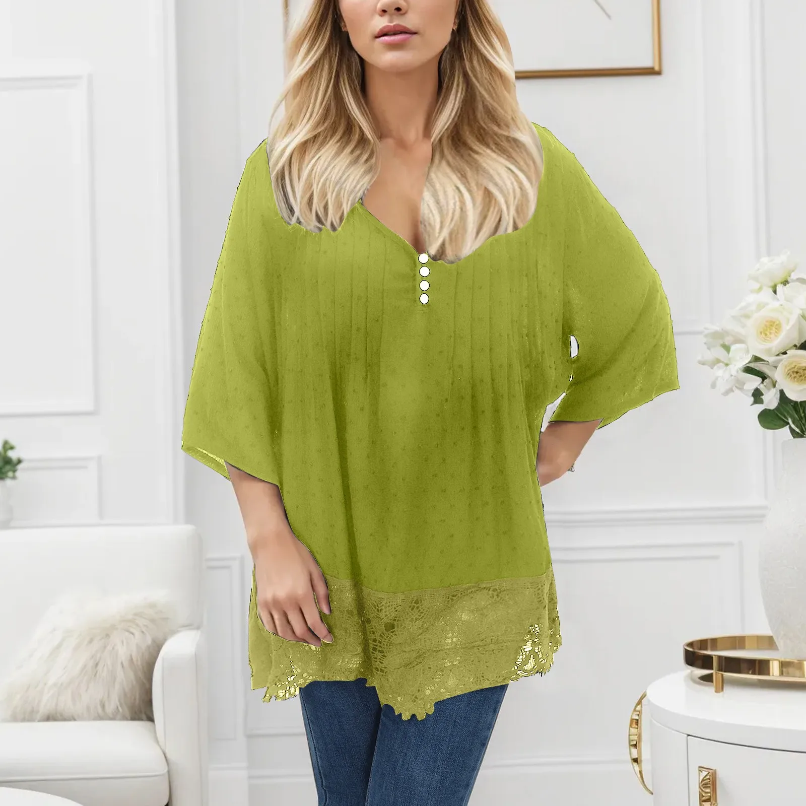 Spring Summer Women's Shirt Blouse Large Size Solid Colour Lace Cotton Linen Shirt Top Fashion V Neck Button Loose Blouse Shirt
Spring Summer Women's Shirt Blouse Large Size Solid Colour Lace Cotton Linen Shirt Top Fashion V Neck Button Loose Blouse Shirt