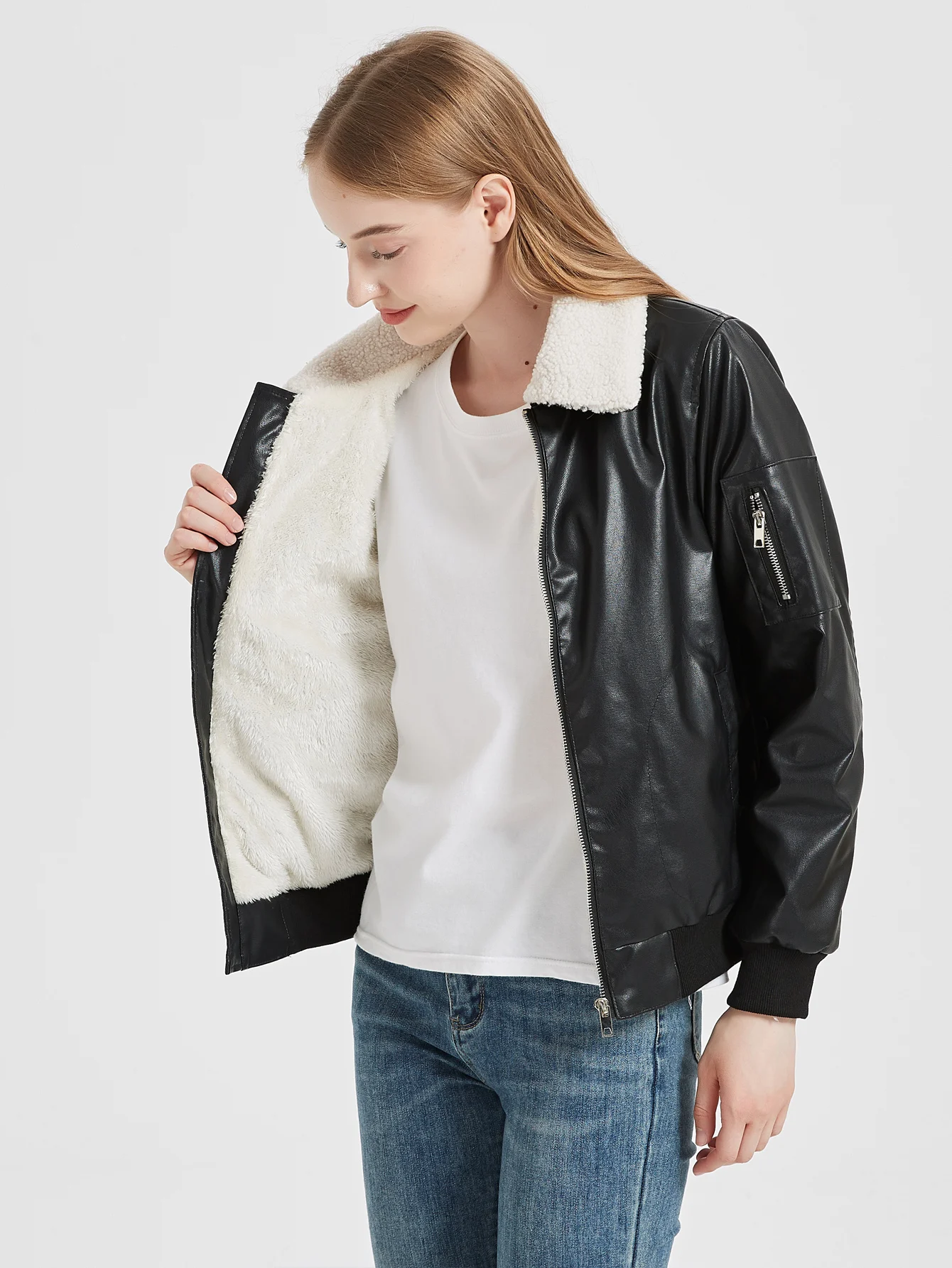 VANGULL New Long Sleeve Zipper Lapel Solid Plush Fleece Women Pu Leather Warm Velvet Female Coat
VANGULL New Long Sleeve Zipper Lapel Solid Plush Fleece Women Pu Leather Warm Velvet Female Coat