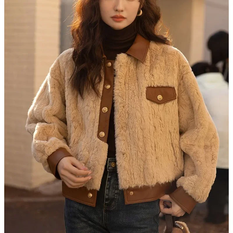Coat Woman Winter Korean Fashion Lapel High Street Long Sleeve Solid Color Loose Patchwork Single-breasted All-match Fur Jackets
Coat Woman Winter Korean Fashion Lapel High Street Long Sleeve Solid Color Loose Patchwork Single-breasted All-match Fur Jackets