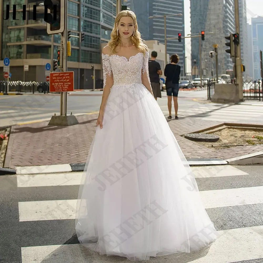 JEHETH O-Neck Lace A-Line Bride Dresses Half Sleeves Backless Wedding Gowns Back Buttons Tulle vestido de noiva casamento 2024
JEHETH O-Neck Lace A-Line Bride Dresses Half Sleeves Backless Wedding Gowns Back Buttons Tulle vestido de noiva casamento 2024