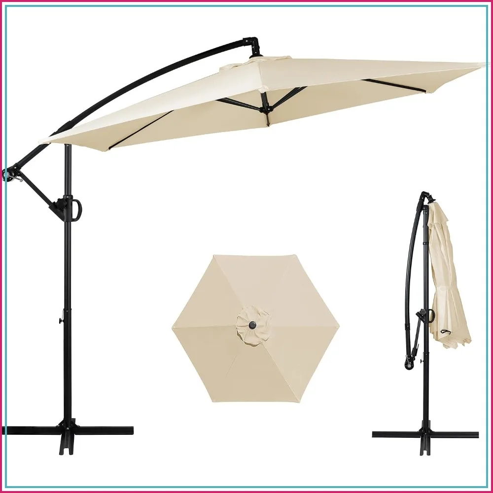 Patio Offset Umbrella with Easy Tilt, Crank & Cross Base, Outdoor Cantilever Sunshade, Cream White
Patio Offset Umbrella with Easy Tilt, Crank & Cross Base, Outdoor Cantilever Sunshade, Cream White