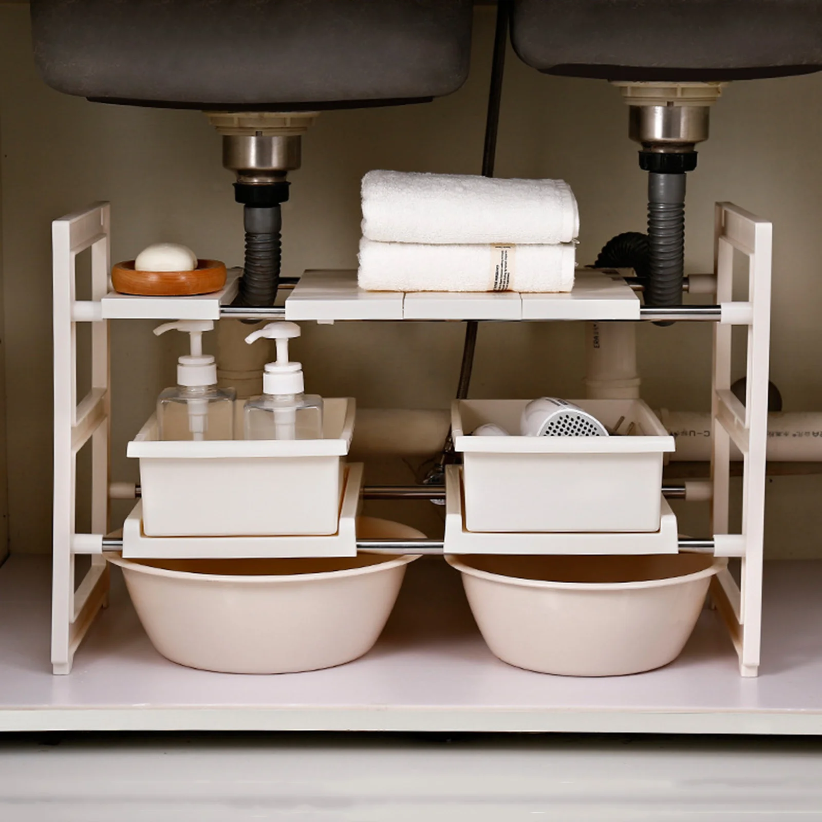 1Pcs Expandable Kitchen Organizer High Quality Plastic Shelf for Under Sink Cabinet with Drawers Store Sundries Keep Neat and
1Pcs Expandable Kitchen Organizer High Quality Plastic Shelf for Under Sink Cabinet with Drawers Store Sundries Keep Neat and