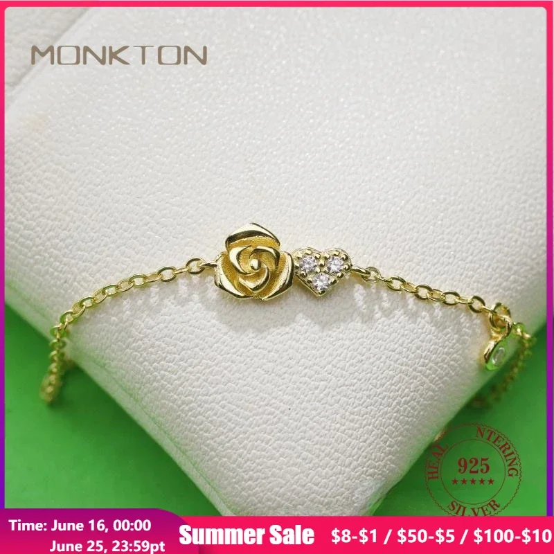 Monkton Solid 925 Sterling Silver 14K Gold Rose Flower Charm Bracelet For Women Trendy Fine Jewelry Minimalist Girl Gifts
Monkton Solid 925 Sterling Silver 14K Gold Rose Flower Charm Bracelet For Women Trendy Fine Jewelry Minimalist Girl Gifts