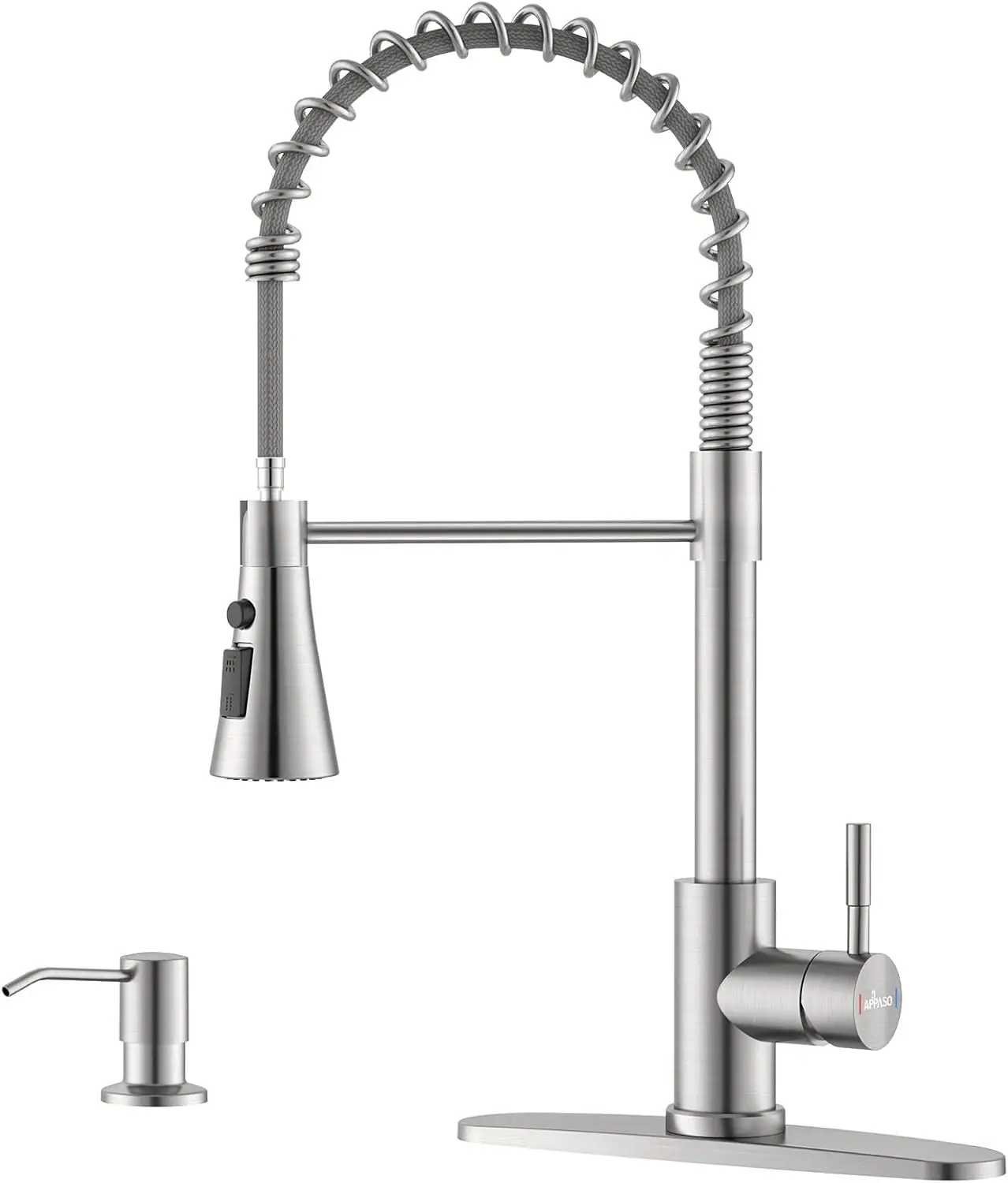 18-футовый выдвижной кухонный смеситель с высокой дугой и дозатором мыла, нержавеющая сталь, матовый никель, одна ручка для раковины с 2 или 4 отверстиями
18-футовый выдвижной кухонный смеситель с высокой дугой и дозатором мыла, нержавеющая сталь, матовый никель, одна ручка для раковины с 2 или 4 отверстиями