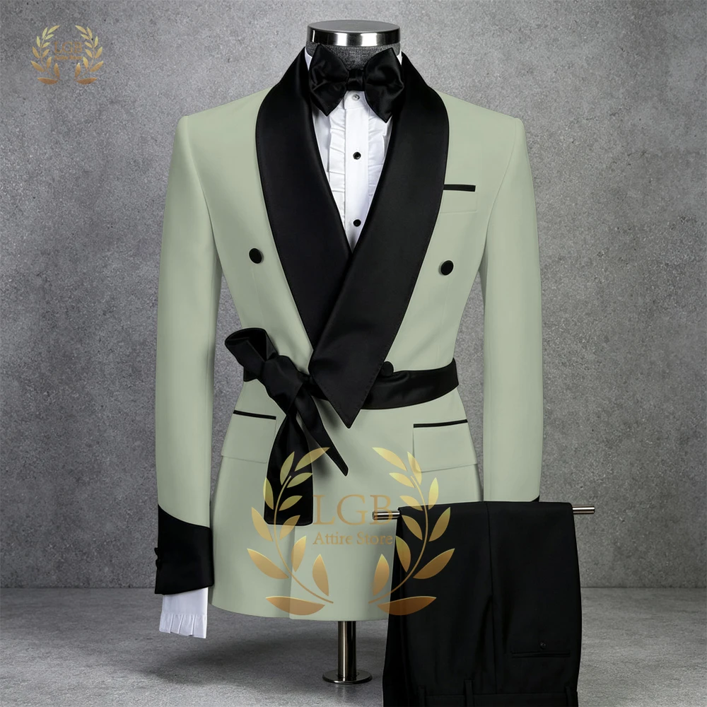 Men's Two-Piece Tuxedo Set with Black Shawl Collar, Double-Breasted & Waist Belt for Wedding, Banquet & Formal Events
Men's Two-Piece Tuxedo Set with Black Shawl Collar, Double-Breasted & Waist Belt for Wedding, Banquet & Formal Events