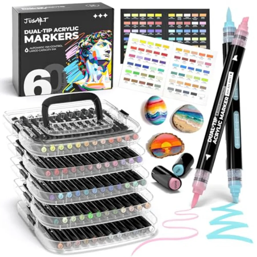 Automatic Ink Control Acrylic Paint Markers, Dual Tip with Broad Tip and Brush Tip Pens for Ceramic, Wood, Canvas, Glass, Stone
Automatic Ink Control Acrylic Paint Markers, Dual Tip with Broad Tip and Brush Tip Pens for Ceramic, Wood, Canvas, Glass, Stone