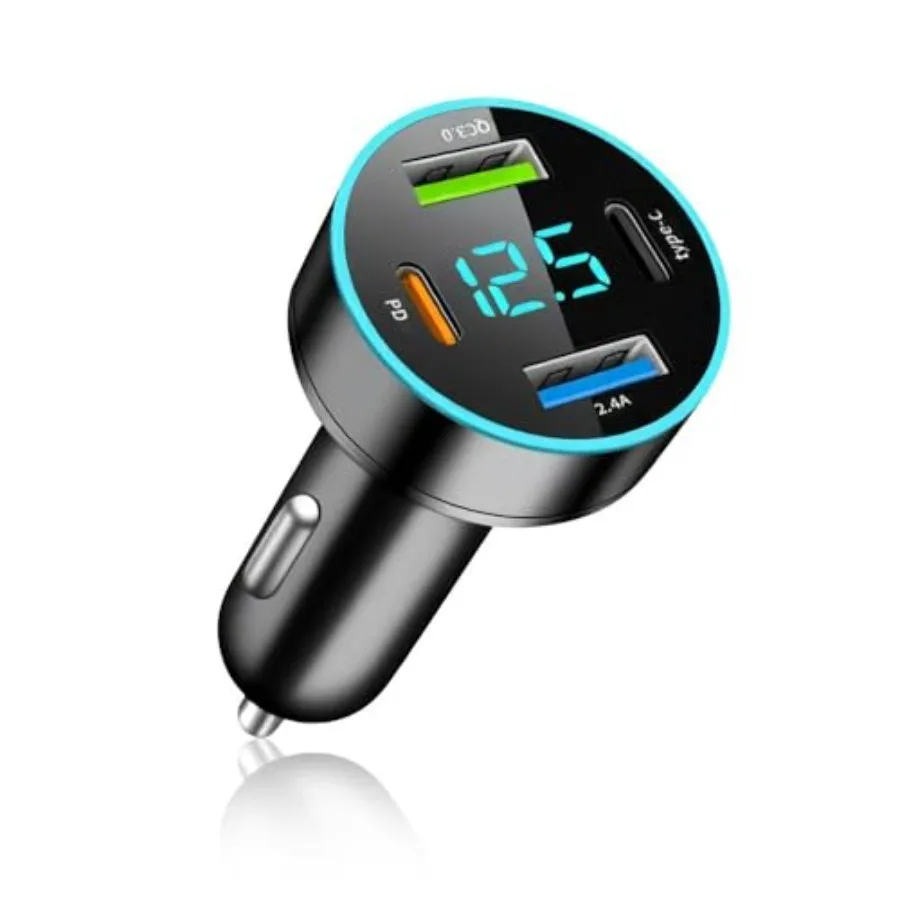 4-in-1 Fast Car Charger, PD/QC3.0/Type-C Fast Charging, Universal Phone Cigarette Lighter USB With Blue LED and Voltmeter for T
4-in-1 Fast Car Charger, PD/QC3.0/Type-C Fast Charging, Universal Phone Cigarette Lighter USB With Blue LED and Voltmeter for T