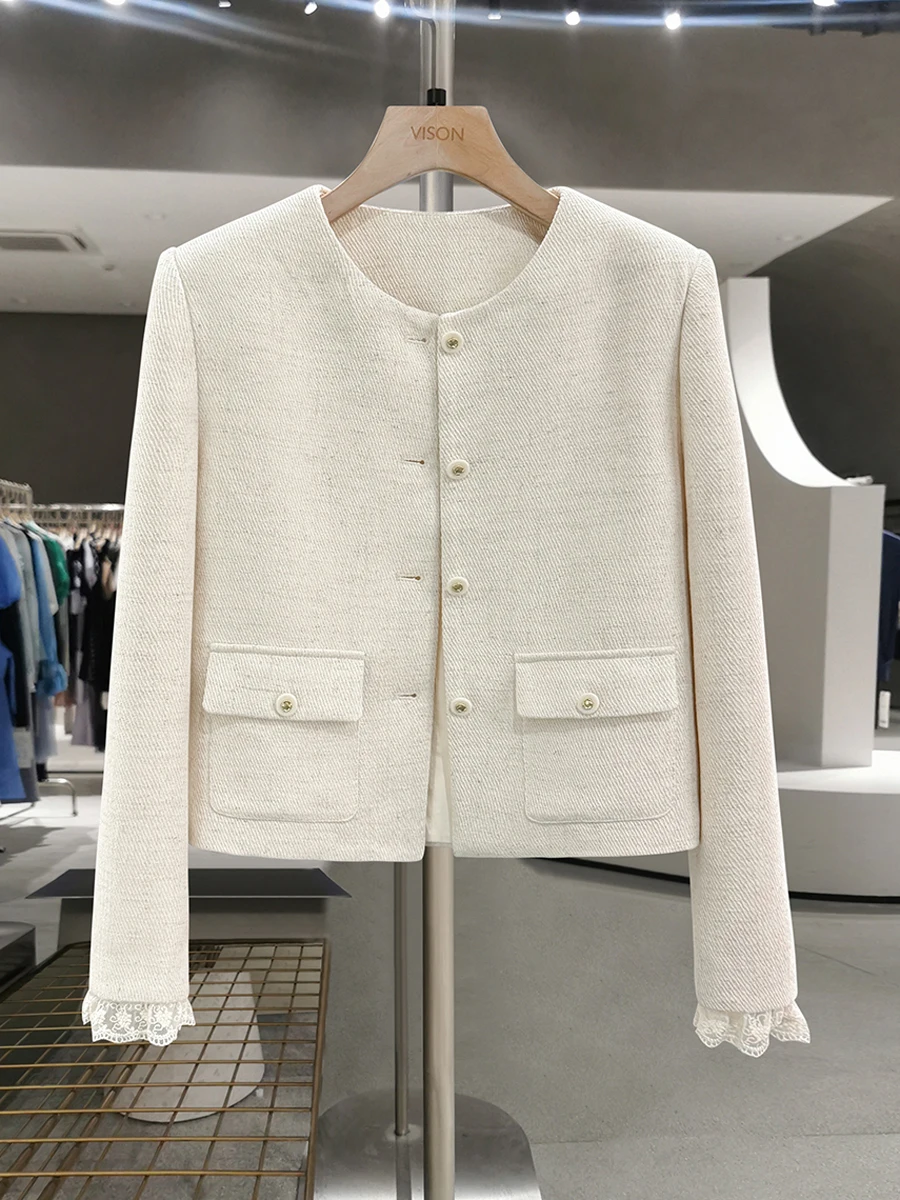 Beige Lace Splicing Chic Sle Women's Jaet Spring Autumn New Sle ort Top for Ladies Straight Cut Long Sve round Nec...
Beige Lace Splicing Chic Sle Women's Jaet Spring Autumn New Sle ort Top for Ladies Straight Cut Long Sve round Nec...