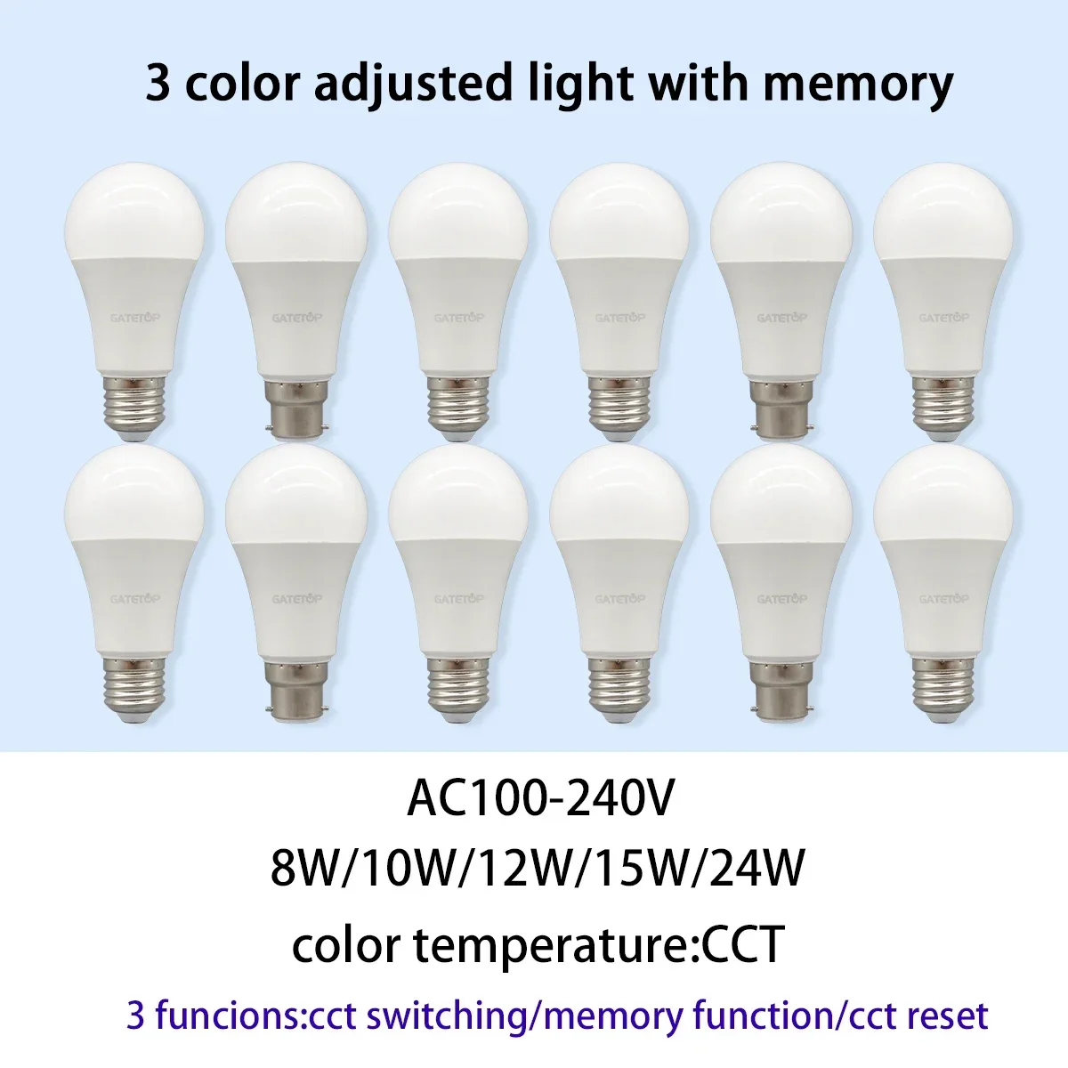 6pcs Tricolor Dimming LED light Bulb AC220V 110V 18W 24W Wall Switch CCT 3000K 4000K 6000K Memory Function for Home Bedroom
6pcs Tricolor Dimming LED light Bulb AC220V 110V 18W 24W Wall Switch CCT 3000K 4000K 6000K Memory Function for Home Bedroom