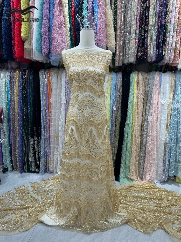 Madison Luxury African Handmade Beaded Lace Fabric French Nigerian Sequins Lace Fabric for Bridal Wedding Dress Sewing
Madison Luxury African Handmade Beaded Lace Fabric French Nigerian Sequins Lace Fabric for Bridal Wedding Dress Sewing