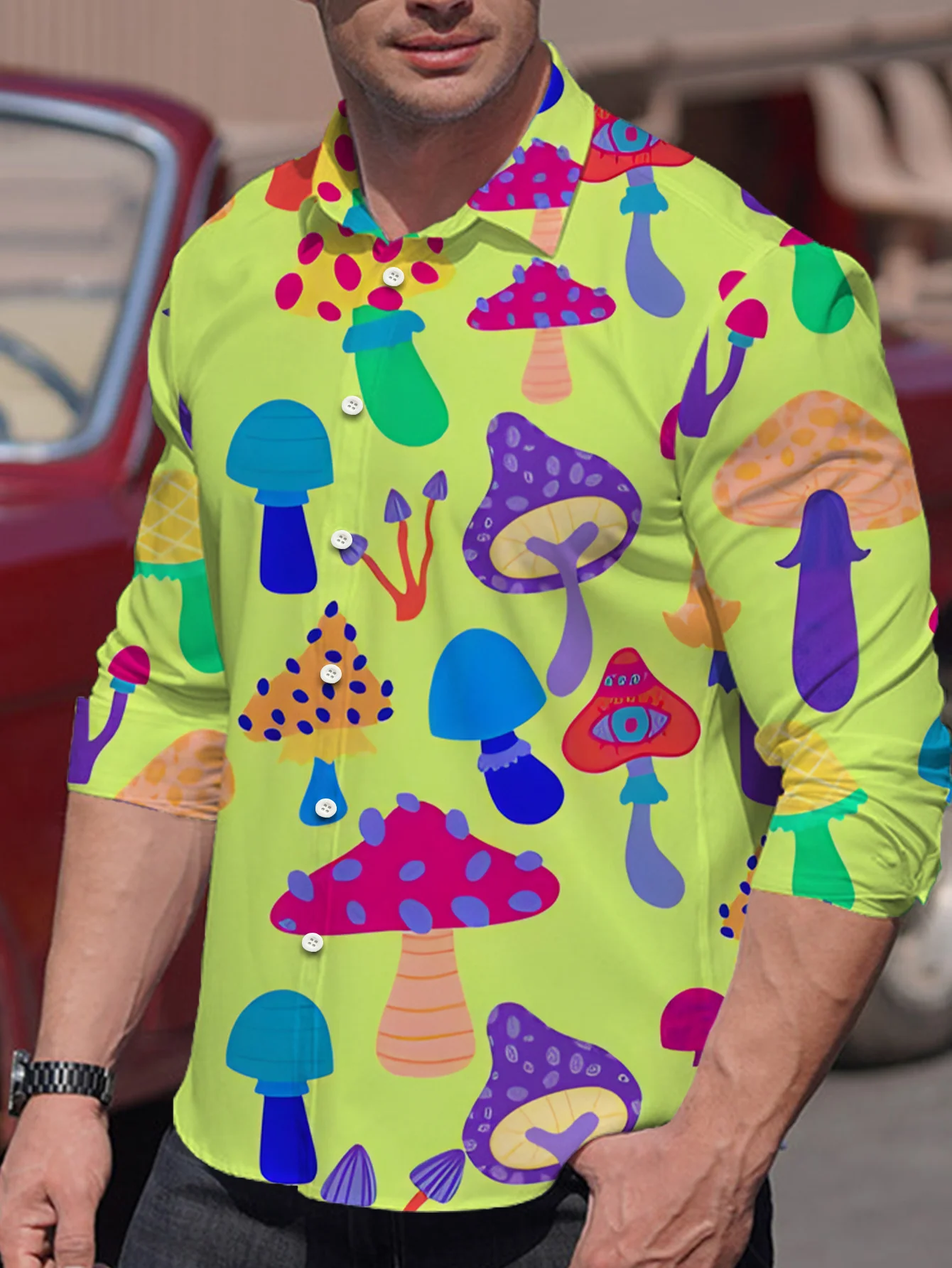 Men's trendy bright mushroom print button shirt Elegant floral print shirt - Must-have casual and fashionable long sleeves
Men's trendy bright mushroom print button shirt Elegant floral print shirt - Must-have casual and fashionable long sleeves