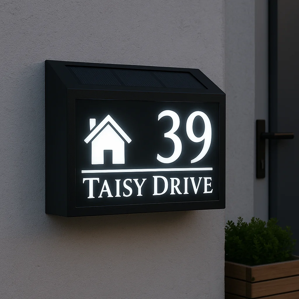 Laser Cut Acrylic Modern House Number Sign With Solar Light Luminous OutDoor Plaque Personalized Custom LED Lit Address Plate
Laser Cut Acrylic Modern House Number Sign With Solar Light Luminous OutDoor Plaque Personalized Custom LED Lit Address Plate