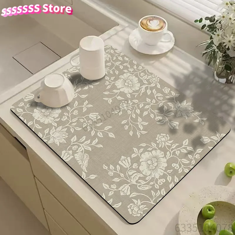 Cutlery Drying Mat, Vintage Floral Pattern Draining Mat, Coffee Machine Mat, Kitchen Dining Table Additions, Stylish Printed Dra
Cutlery Drying Mat, Vintage Floral Pattern Draining Mat, Coffee Machine Mat, Kitchen Dining Table Additions, Stylish Printed Dra