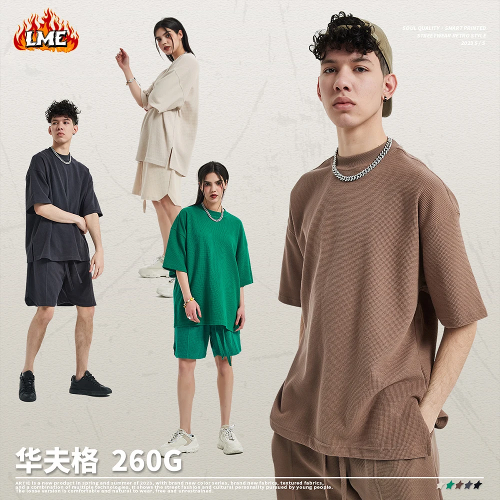 LME High Quality 260GSM Cotton Breathable Waffle Knit Loose T Shirt High streetwear Casual Men Oversized Short Sleeved T Shirt
LME High Quality 260GSM Cotton Breathable Waffle Knit Loose T Shirt High streetwear Casual Men Oversized Short Sleeved T Shirt