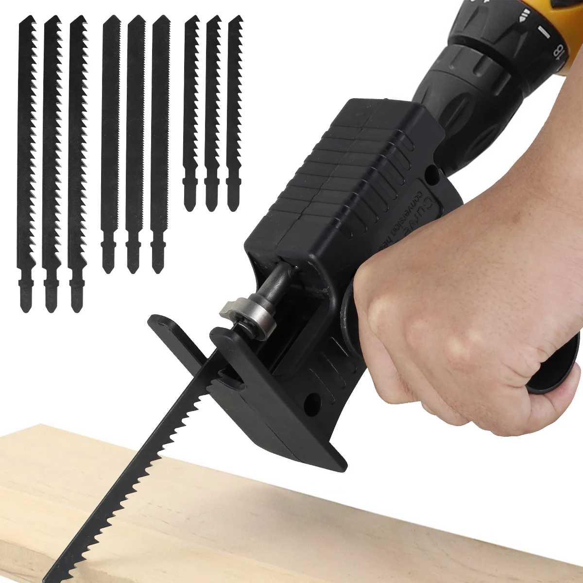 Портативный комплект адаптеров для сабельной пилы, преобразователь электрической дрели, модифицированный инструмент с эргономичной ручкой и 9 пильными полотнами
Портативный комплект адаптеров для сабельной пилы, преобразователь электрической дрели, модифицированный инструмент с эргономичной ручкой и 9 пильными полотнами