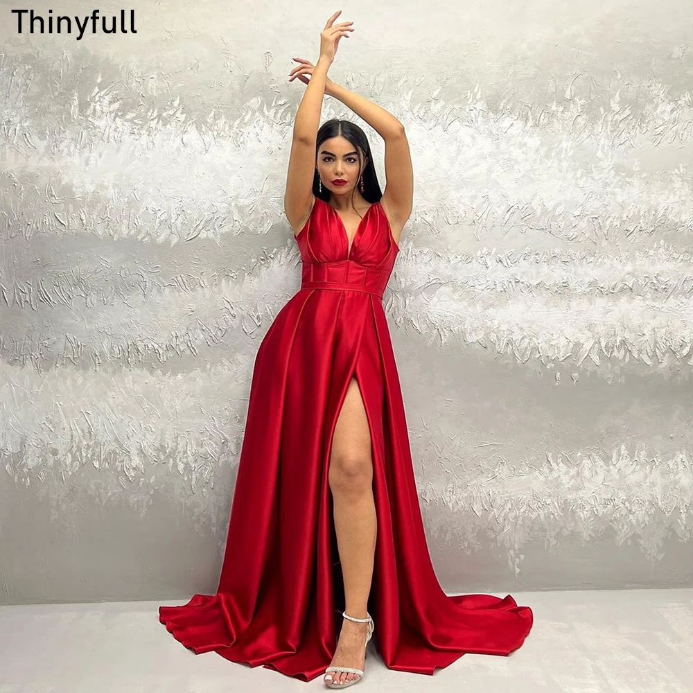 Thinyfull Red Elegant Evening Party Dresses A-line V-neck Sleeveless Prom Gowns Saudi Arabic Satin Long Formal Occasion Dress
Thinyfull Red Elegant Evening Party Dresses A-line V-neck Sleeveless Prom Gowns Saudi Arabic Satin Long Formal Occasion Dress