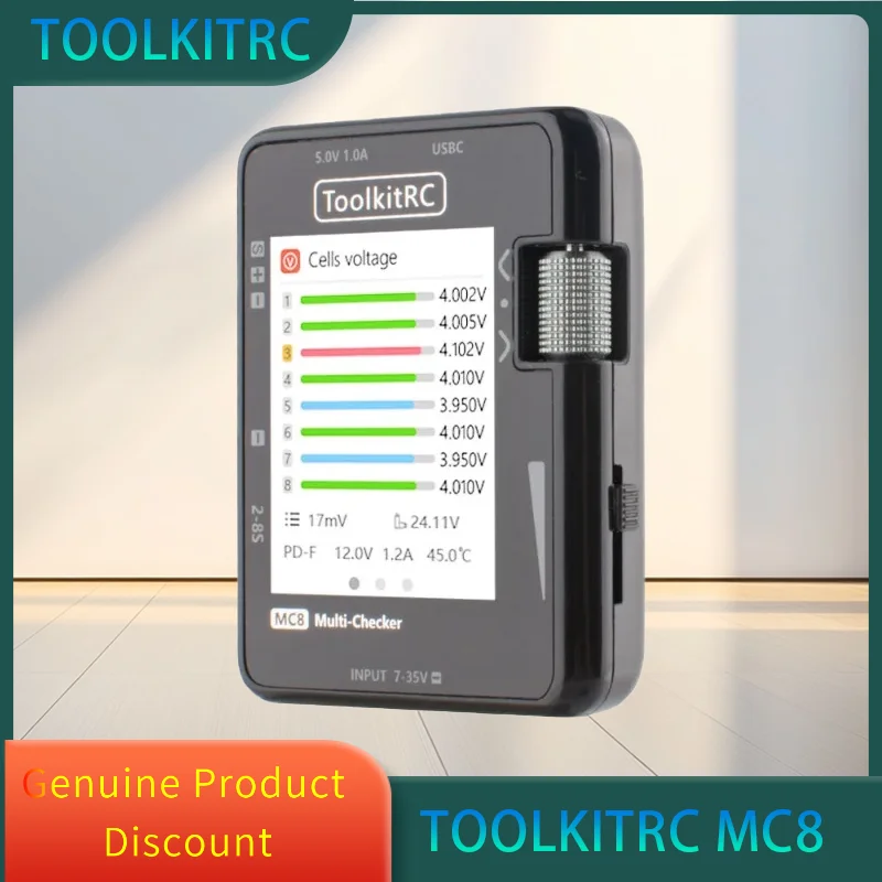ToolkitRC MC8 SC100 Mini Size Cell Checker 32 Bit Battery Multi-Checker PWM Output PPM SBUS Readout with USB-C Fast Charging
ToolkitRC MC8 SC100 Mini Size Cell Checker 32 Bit Battery Multi-Checker PWM Output PPM SBUS Readout with USB-C Fast Charging