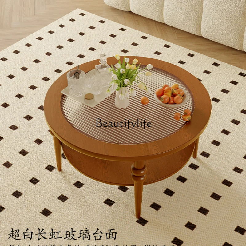 French Style Tea Table Solid Wood Tea Table round Changhong Glass Retro Living Room Table
French Style Tea Table Solid Wood Tea Table round Changhong Glass Retro Living Room Table