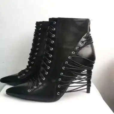 Black Matte Leather Eyelet Cross Tied High Heel Ankle Boots Women Zipper Back Pointed Toe Thin Heels Short Booties Shoes Lady
Black Matte Leather Eyelet Cross Tied High Heel Ankle Boots Women Zipper Back Pointed Toe Thin Heels Short Booties Shoes Lady