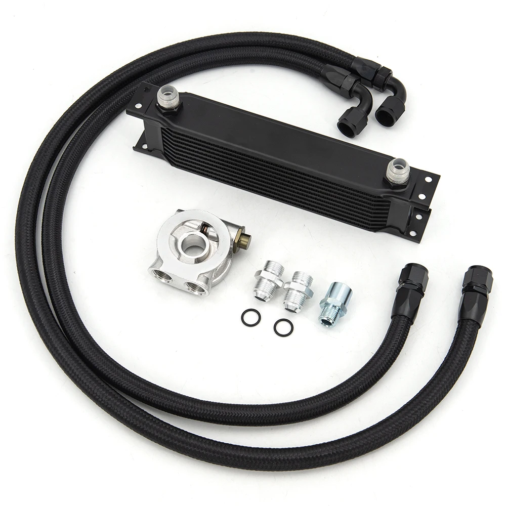 10 Rows M-Model Oil Cooler Kit AN10 Oil Cooler Kit Oil Filter Adapter With Nylon Stainless Steel Braided Hose
10 Rows M-Model Oil Cooler Kit AN10 Oil Cooler Kit Oil Filter Adapter With Nylon Stainless Steel Braided Hose