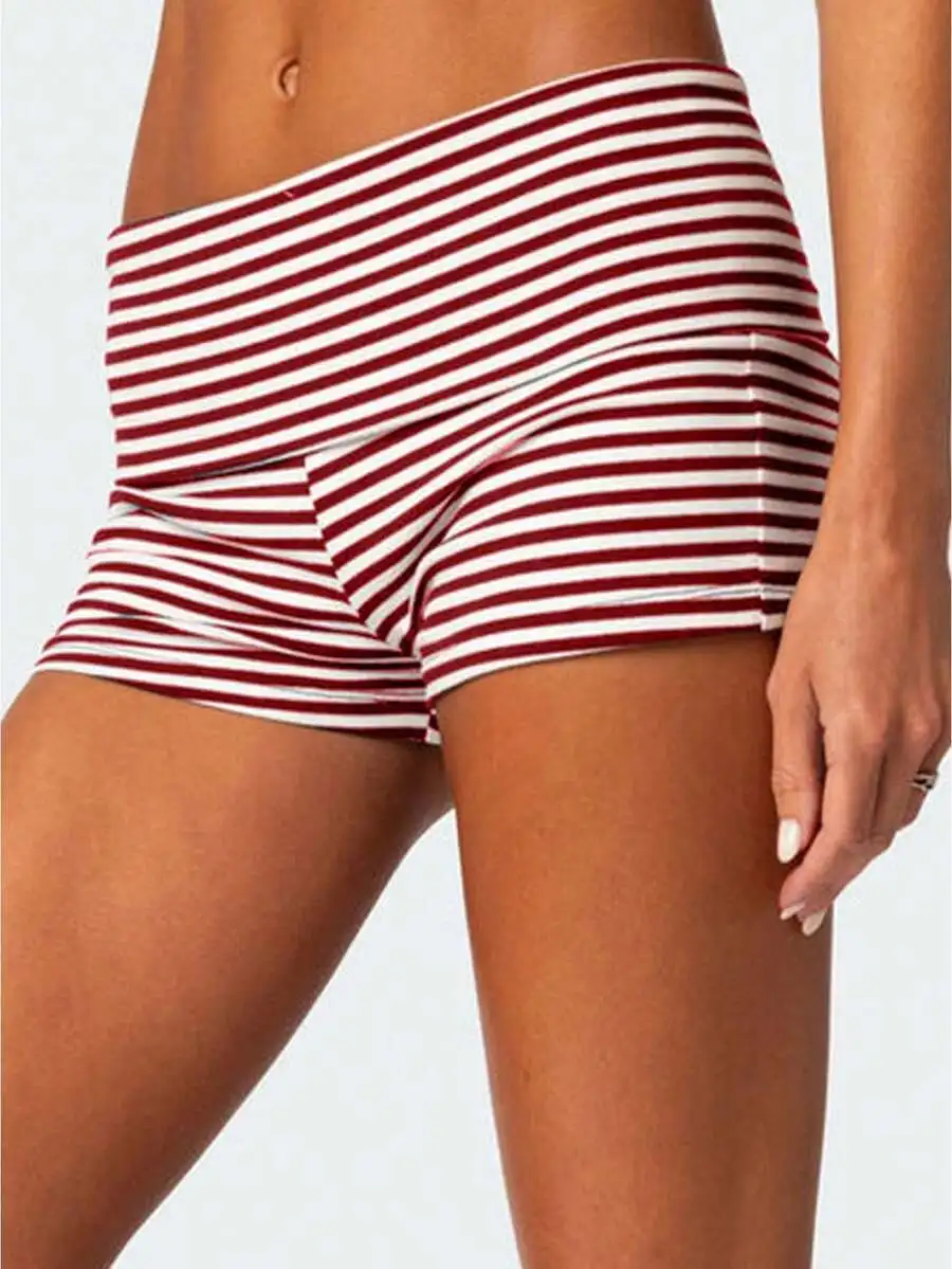 Womens Striped Low-Rise Fold-Over Waist Yoga Shorts For Summer Casual Wear
Womens Striped Low-Rise Fold-Over Waist Yoga Shorts For Summer Casual Wear