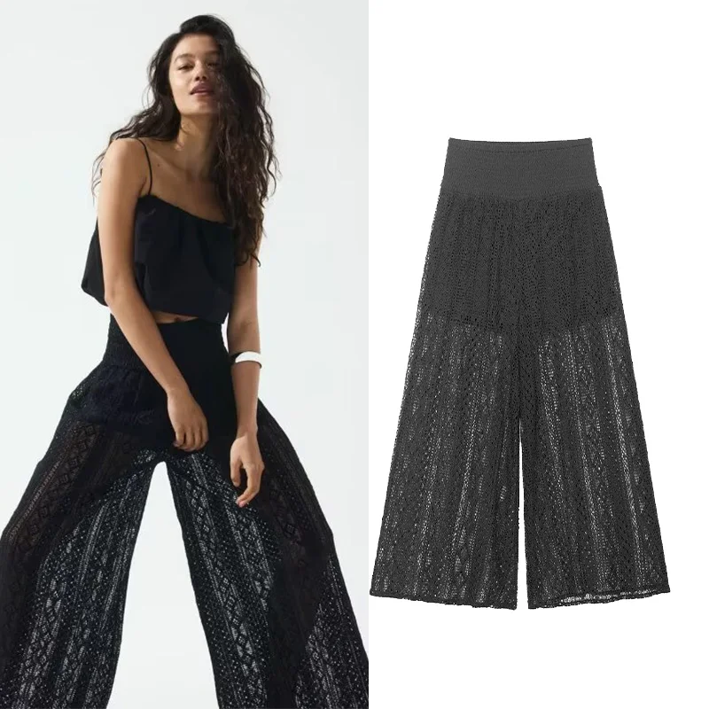 TRAF Women Lace Trousers Embroidery Hollow Out Simple Women's Pants Elastic Waist Loose Pants Female Wide Leg Pants
TRAF Women Lace Trousers Embroidery Hollow Out Simple Women's Pants Elastic Waist Loose Pants Female Wide Leg Pants