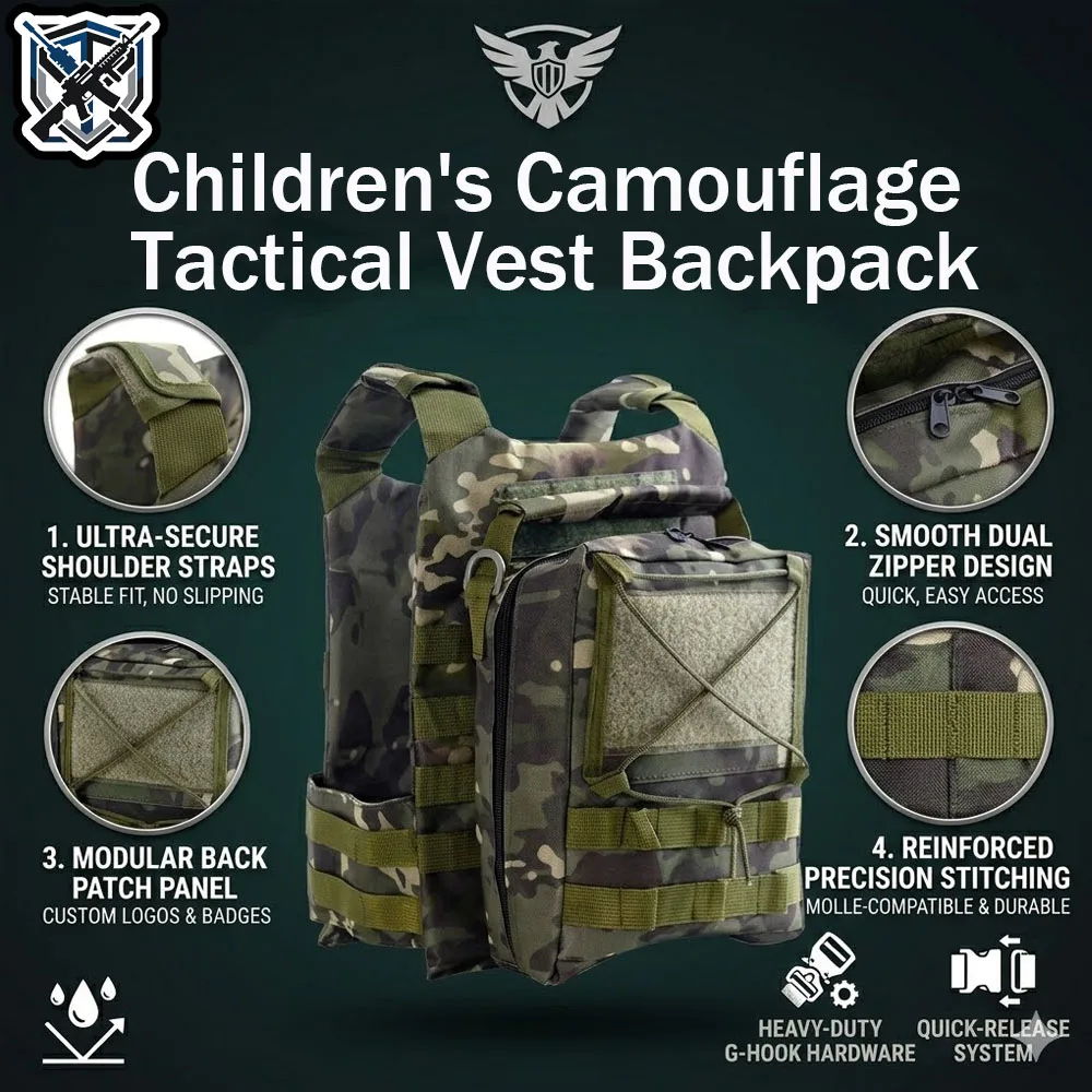 Children's Tactical Armor Vest Set Military Camo Body Carrier with Modular Backpack for Outdoor Scouting Adventure Training
Children's Tactical Armor Vest Set Military Camo Body Carrier with Modular Backpack for Outdoor Scouting Adventure Training