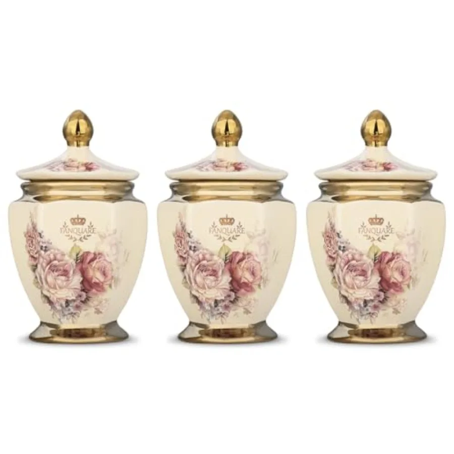 Vintage Royal Style Decorative Canisters with Gold Trim Floral Porcelain Sugar Bowl Set of 3 with Airtight Lid for Countertop P
Vintage Royal Style Decorative Canisters with Gold Trim Floral Porcelain Sugar Bowl Set of 3 with Airtight Lid for Countertop P