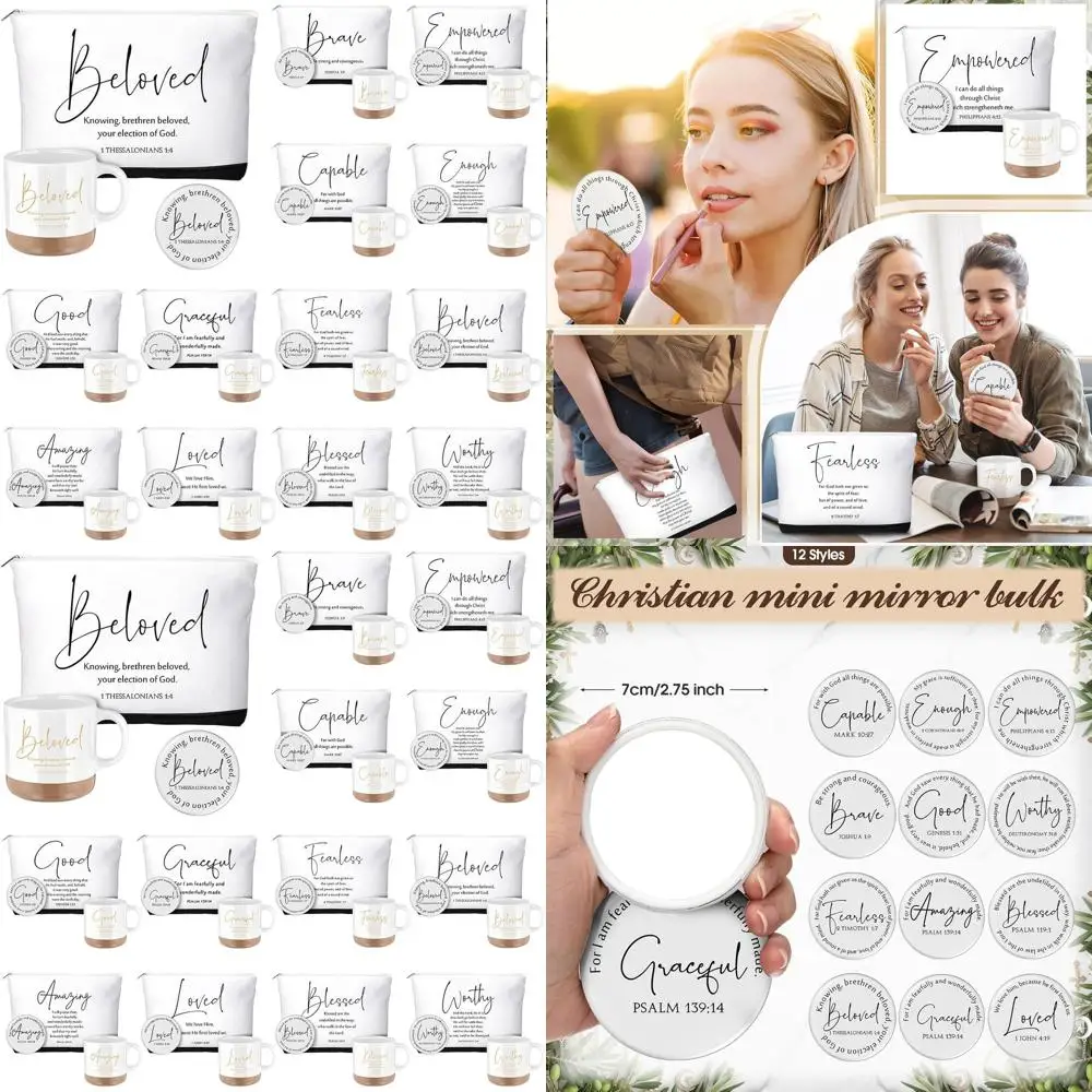 Bulk 36-Piece Christian Women's Gift Set: 13 oz Bible Verse Mugs, Makeup Bags, Compact Mirrors for Church, Inspirational for Mom
Bulk 36-Piece Christian Women's Gift Set: 13 oz Bible Verse Mugs, Makeup Bags, Compact Mirrors for Church, Inspirational for Mom