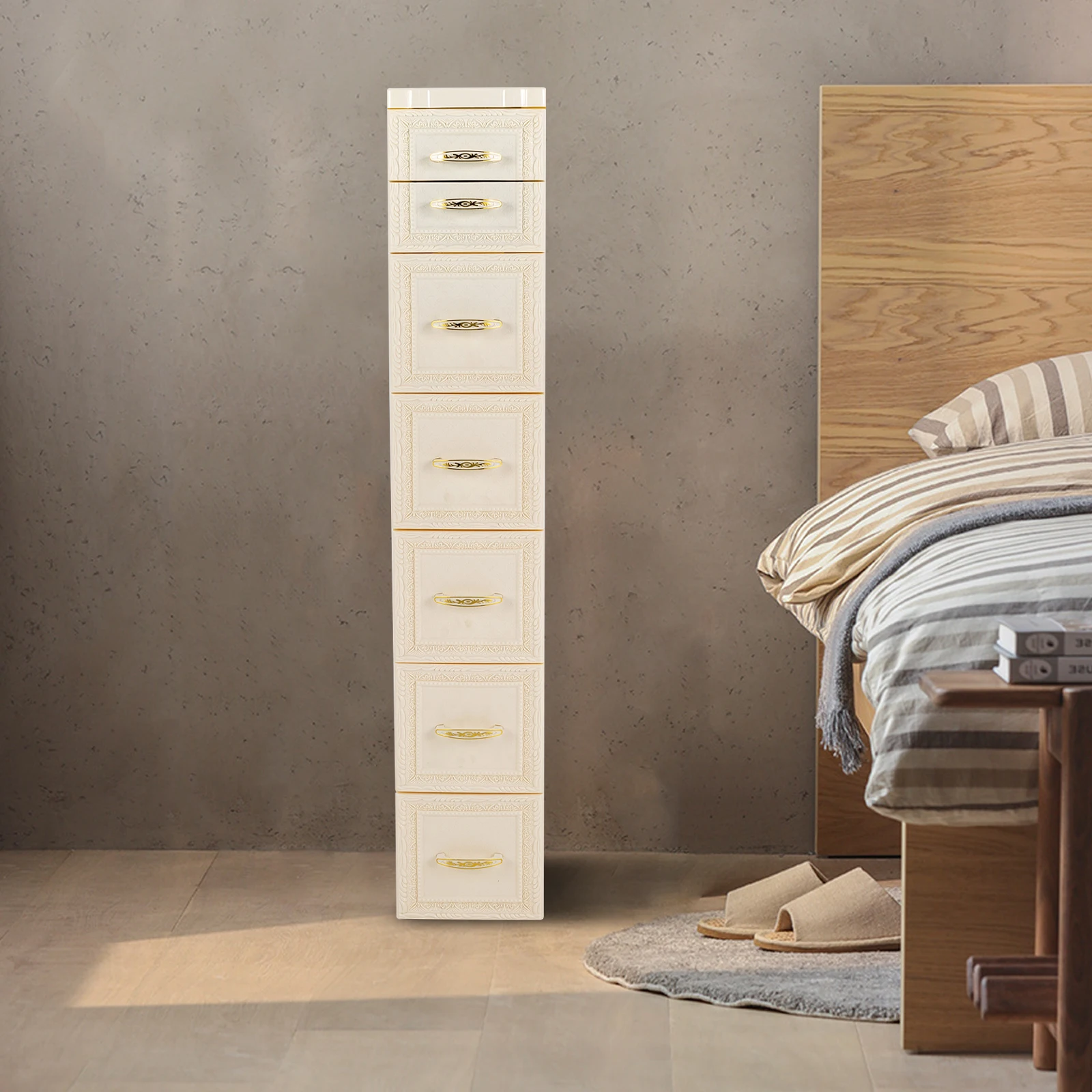6 Tiers Bathroom Floor Cabinet, 7*12.6*39.4inch Vertical Storage Unit with Drawers and Casters for Storing Clothes, Toys, Covers
6 Tiers Bathroom Floor Cabinet, 7*12.6*39.4inch Vertical Storage Unit with Drawers and Casters for Storing Clothes, Toys, Covers