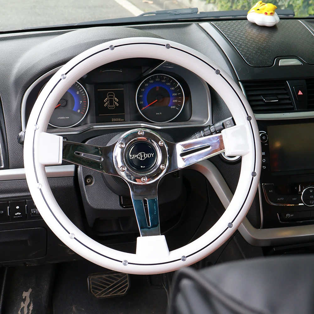 Spceddy MCX Racing Steering Wheel 14inch 350mm ABS Fashion White Deep Dish With Black Line And Rivets
Spceddy MCX Racing Steering Wheel 14inch 350mm ABS Fashion White Deep Dish With Black Line And Rivets