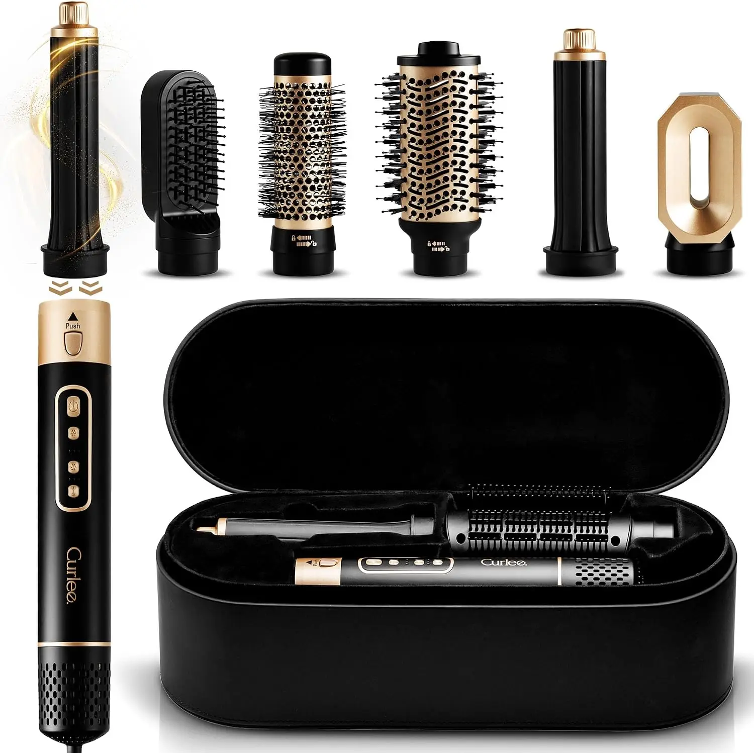 6 in 1 Hair Dryer Brush 1200W Hot Air Styler with Leather Box, Blow Dryer Volumizer Curling Iron Straightener for Smoothing Volumizing Curling Black
6 in 1 Hair Dryer Brush 1200W Hot Air Styler with Leather Box, Blow Dryer Volumizer Curling Iron Straightener for Smoothing Volumizing Curling Black