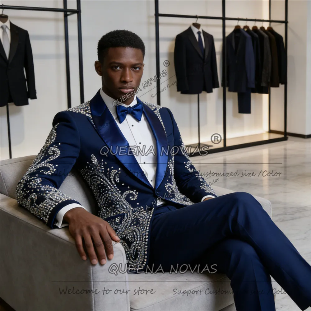 Brilliant Beaded Stones Groom Wedding Suits Formal Party Attire Customized Shawl Laepl Prom Blazer Trousers 2 Piece Man Tuxedos
Brilliant Beaded Stones Groom Wedding Suits Formal Party Attire Customized Shawl Laepl Prom Blazer Trousers 2 Piece Man Tuxedos