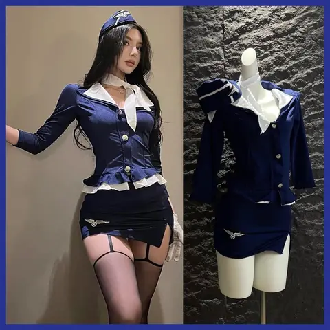 2025 New Stewardess Cosplay Women's Sexy Stewardess Secretary Pure Desire Uniform Suit Halloween Costume Fancy Role Play Party
