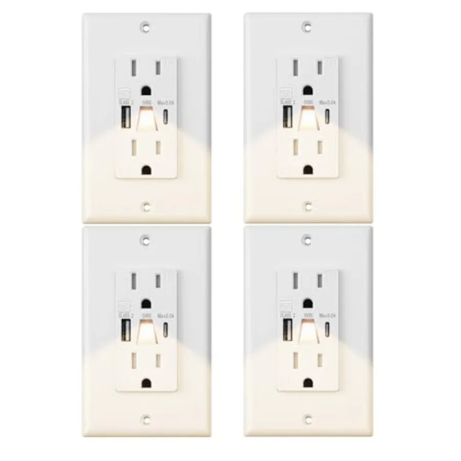 Lights Outlet with USB, Modern 15A Standard Outlets with Night Lights, USB Type A and Type-C Electrical Outlets with Light, Whi
Lights Outlet with USB, Modern 15A Standard Outlets with Night Lights, USB Type A and Type-C Electrical Outlets with Light, Whi