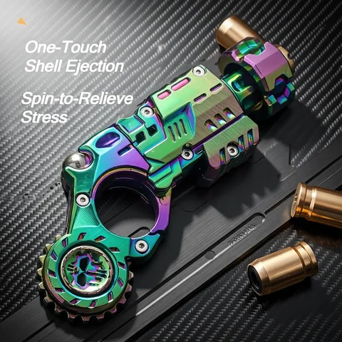 Fidget Toy Stress Relief Shell-Ejecting Alloy Toy Pistol Set Stress Relief Fidget Sensory Toy Mini Finger Spinning Top EDC Desk Gadget Gift for Teen Boys